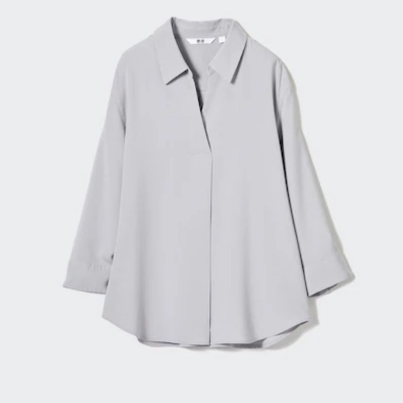 Uniqlo RAYON SKIPPER COLLAR 3/4 SLEEVE BLOUSE - Picture 3 of 6